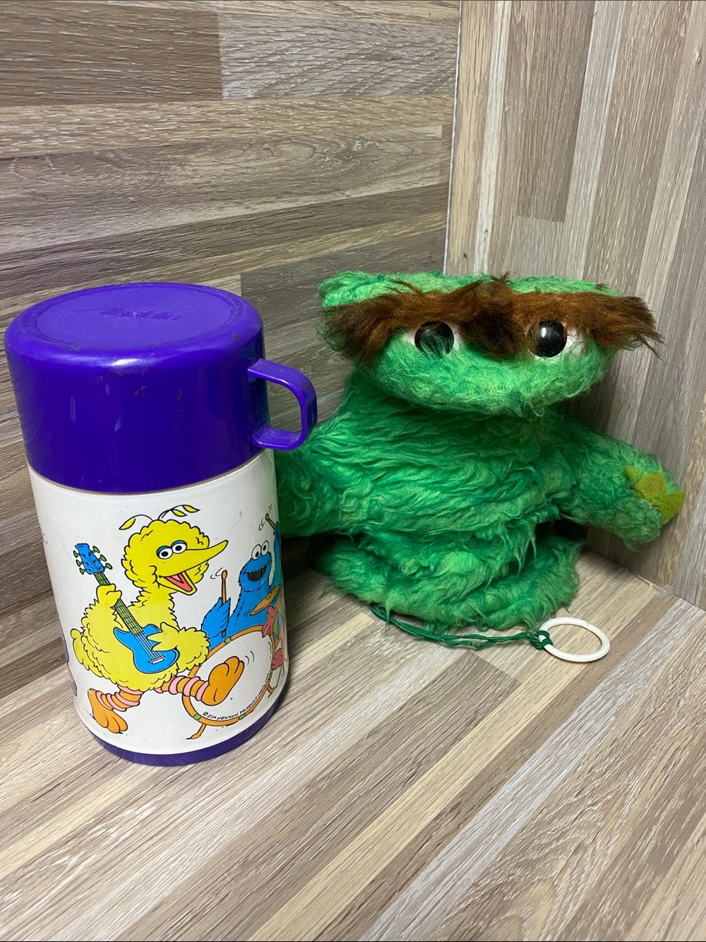 Sesame street vintage grouch hand puppet and thermos